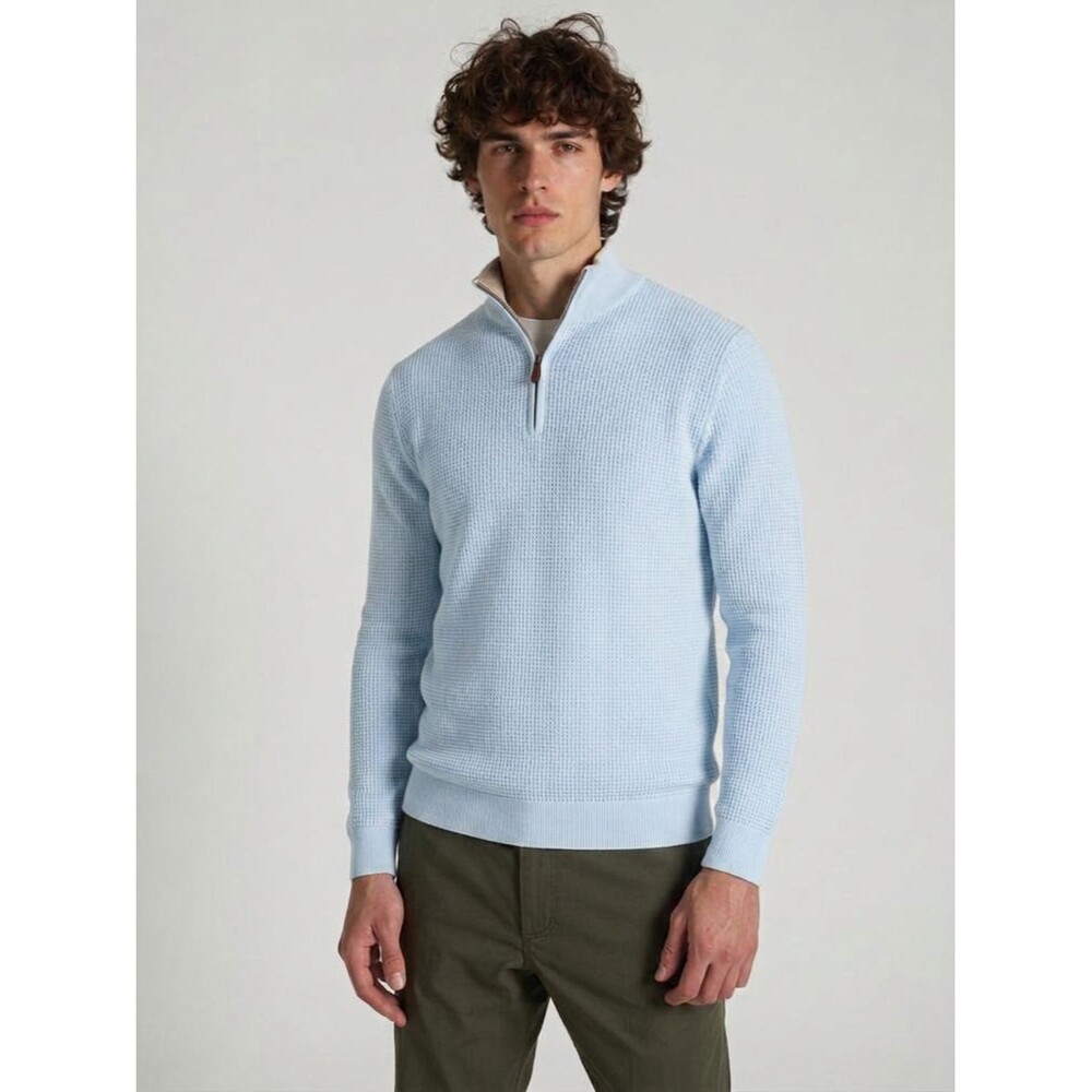 BLOOMINGDALES Sweater Mens XL Light Blue Quarter Zip Pullover 100% Cotton $118